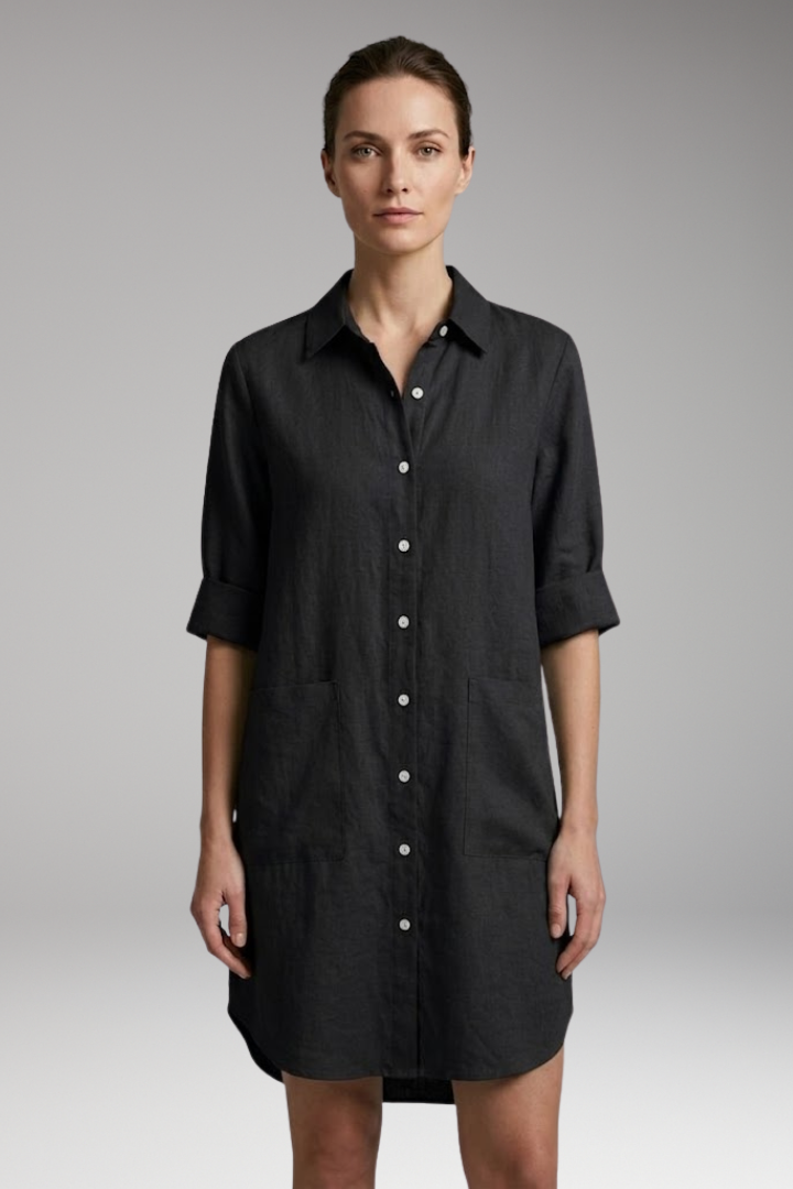 Women's Shirt Dress with Button Front and Collar Neckline