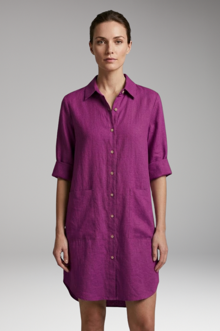 Women's Shirt Dress with Button Front and Collar Neckline