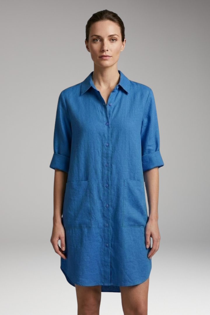 Women's Shirt Dress with Button Front and Collar Neckline