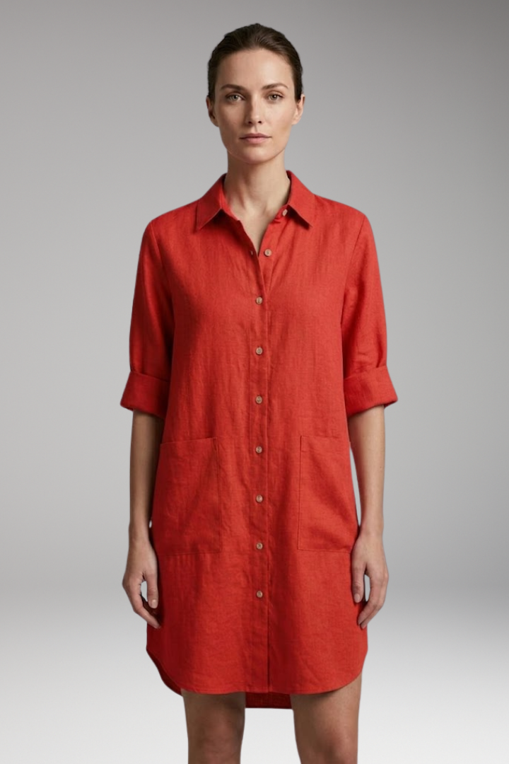 Women's Shirt Dress with Button Front and Collar Neckline