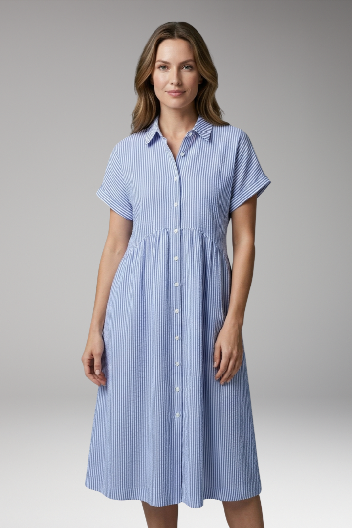 Women's Shirt Dress with Button Front and Side Pockets