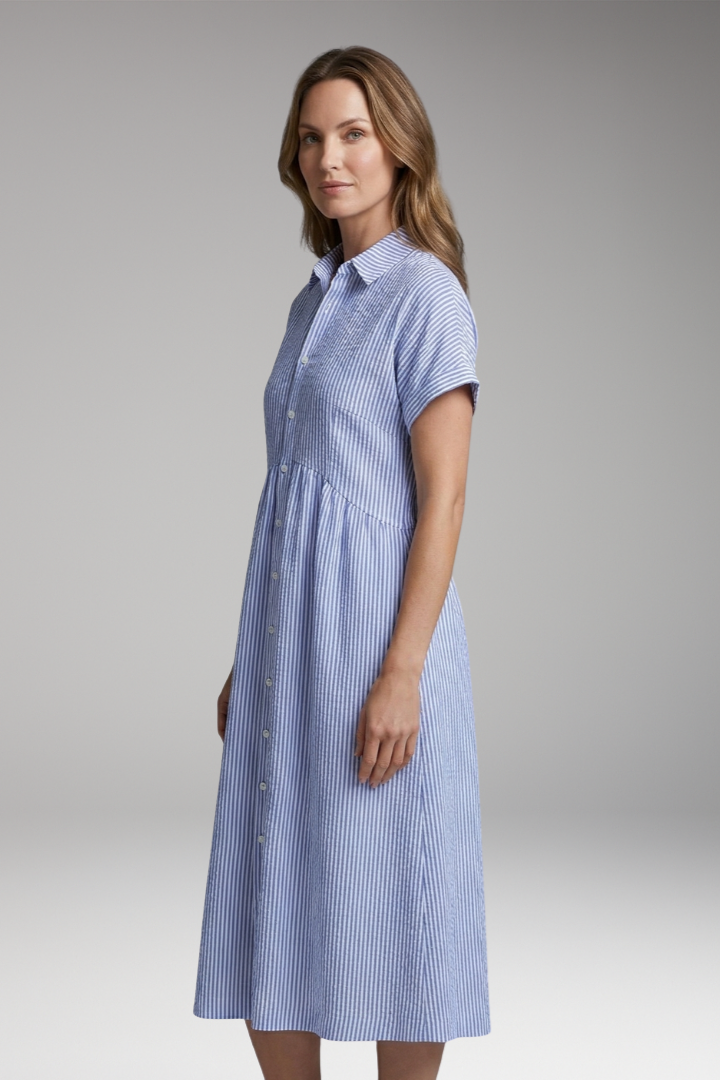 Women's Striped Shirt Dress with Button Front, Collared Neck and Midi Length Summer Wear – Nivarena