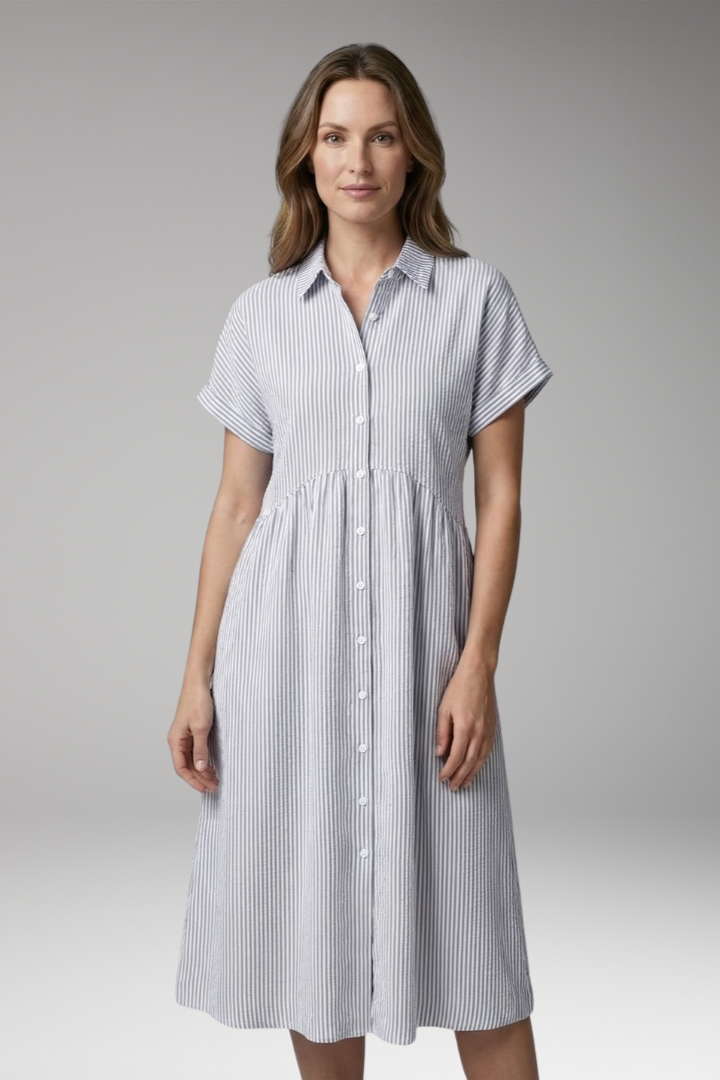 Women's Shirt Dress with Button Front and Side Pockets