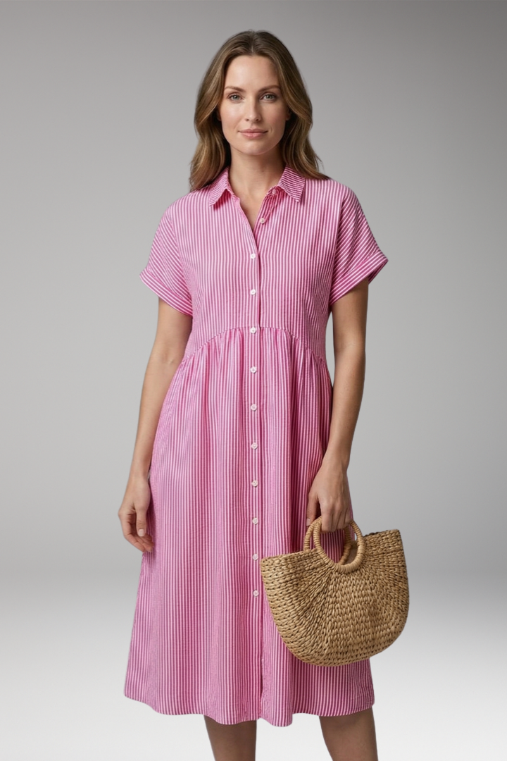 Women's Shirt Dress with Button Front and Side Pockets