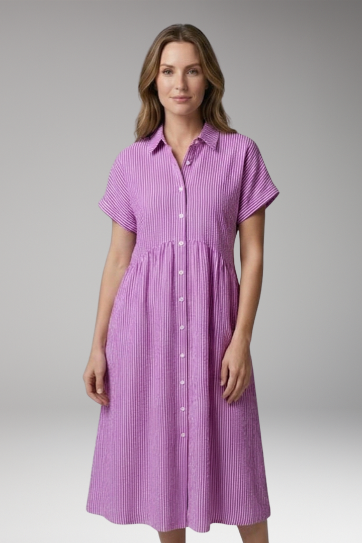Women's Shirt Dress with Button Front and Side Pockets