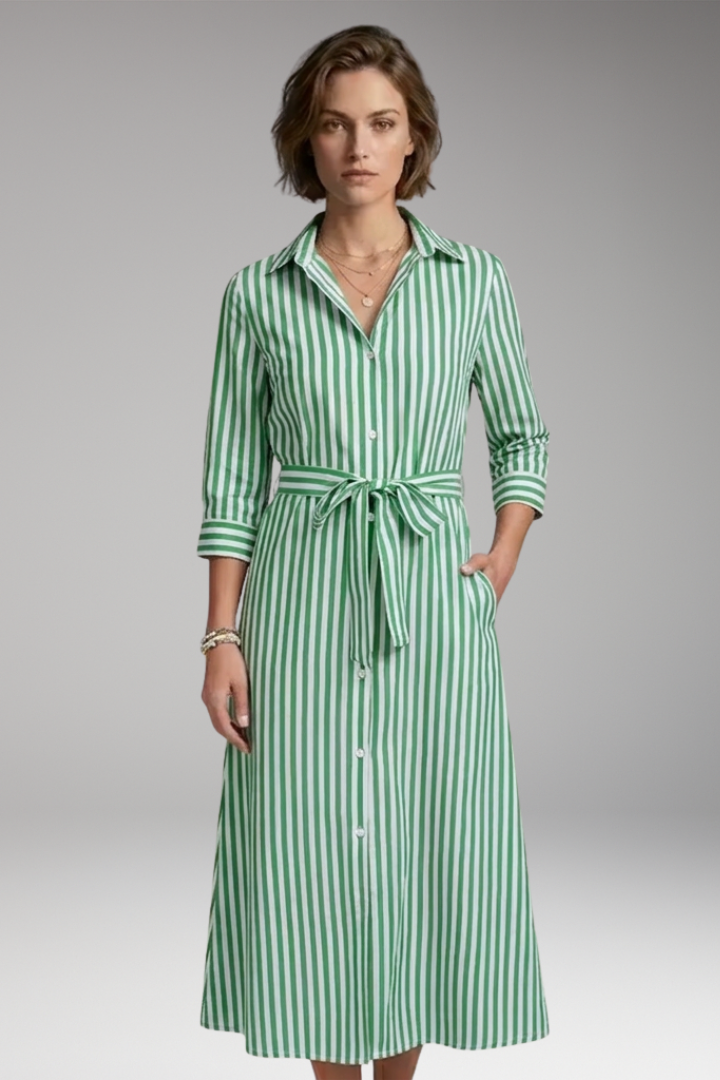 Women's Shirt Dress with Button Front and Striped Pattern