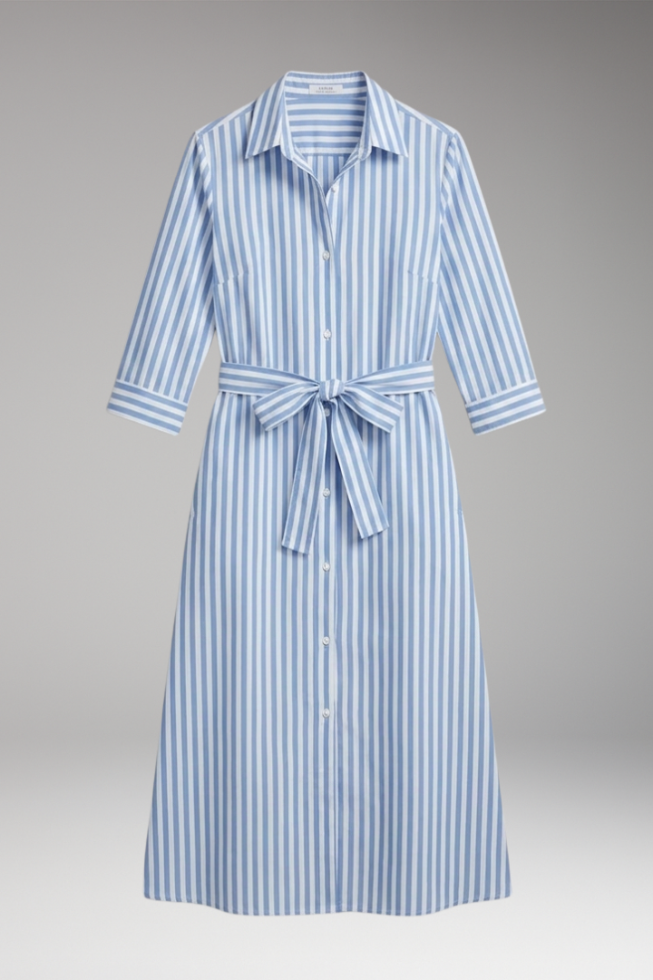 Women's Shirt Dress with Button Front and Striped Pattern