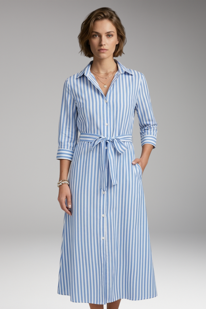 Women's Shirt Dress with Button Front and Striped Pattern