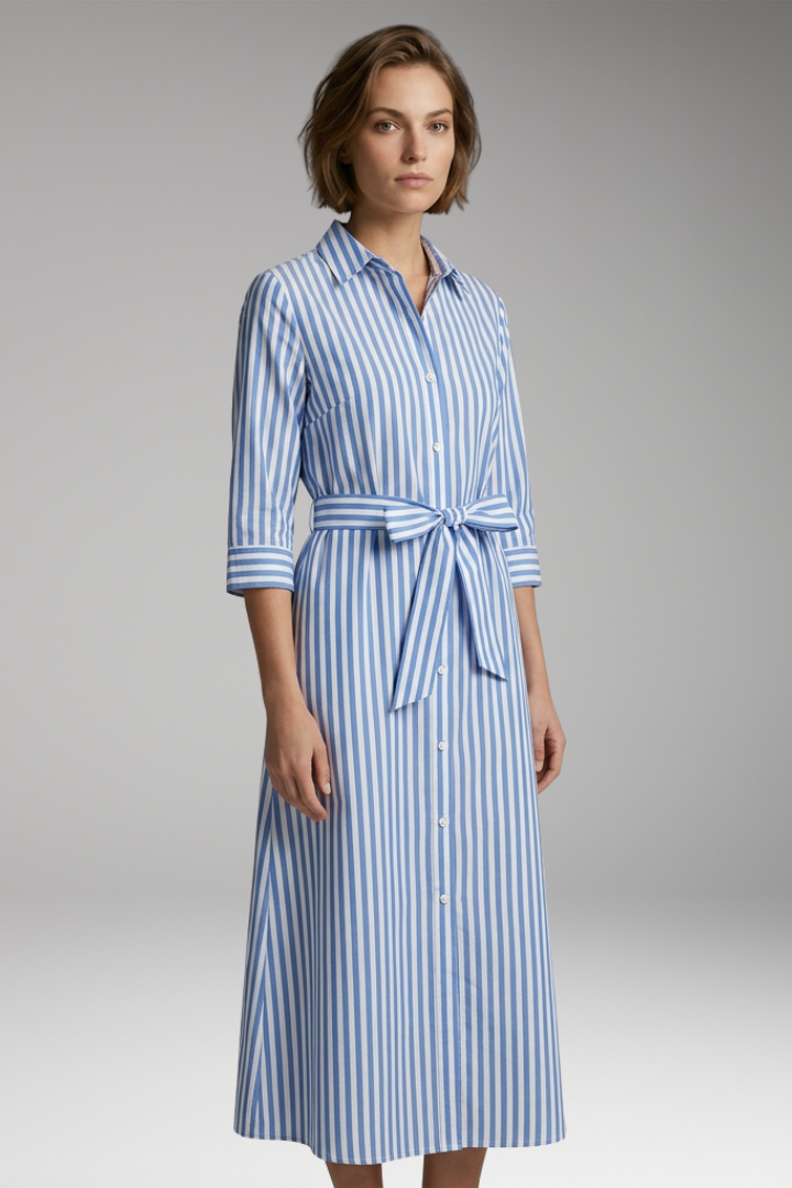 Women's Shirt Dress with Button Front and Striped Pattern