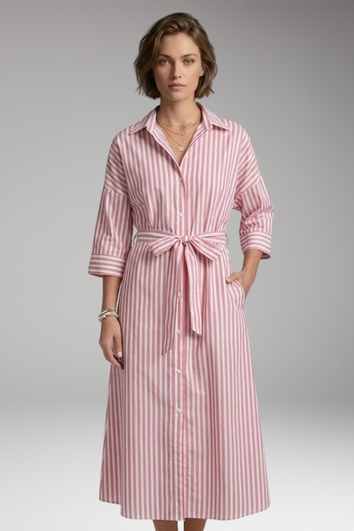 Women's Shirt Dress with Button Front and Striped Pattern