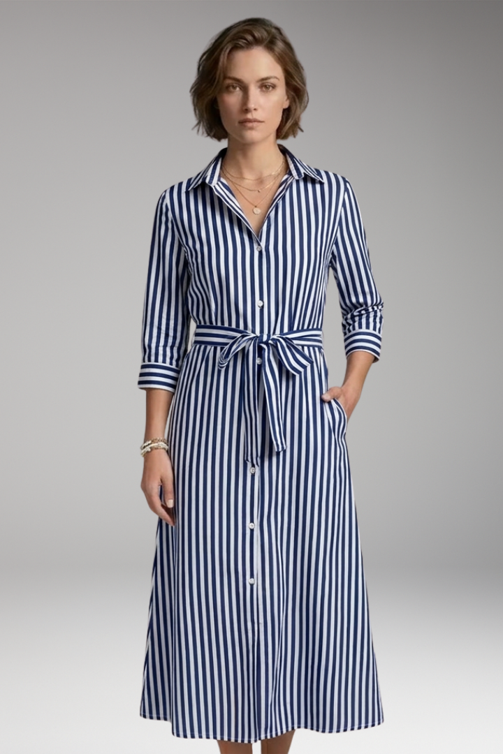 Women's Shirt Dress with Button Front and Striped Pattern