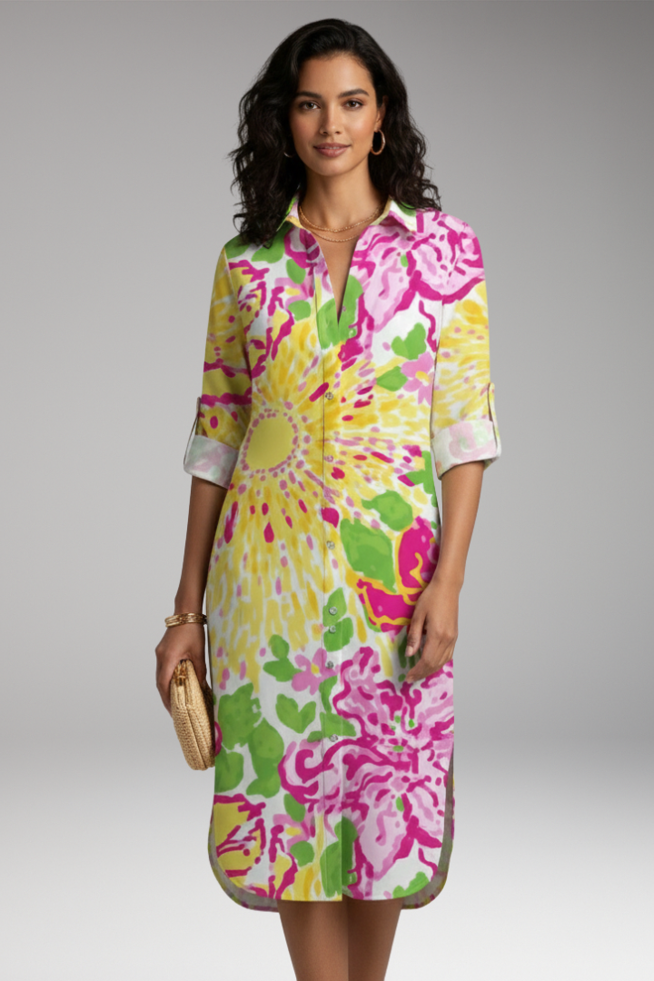 Women's Shirt Dress with Collar and Button Placket