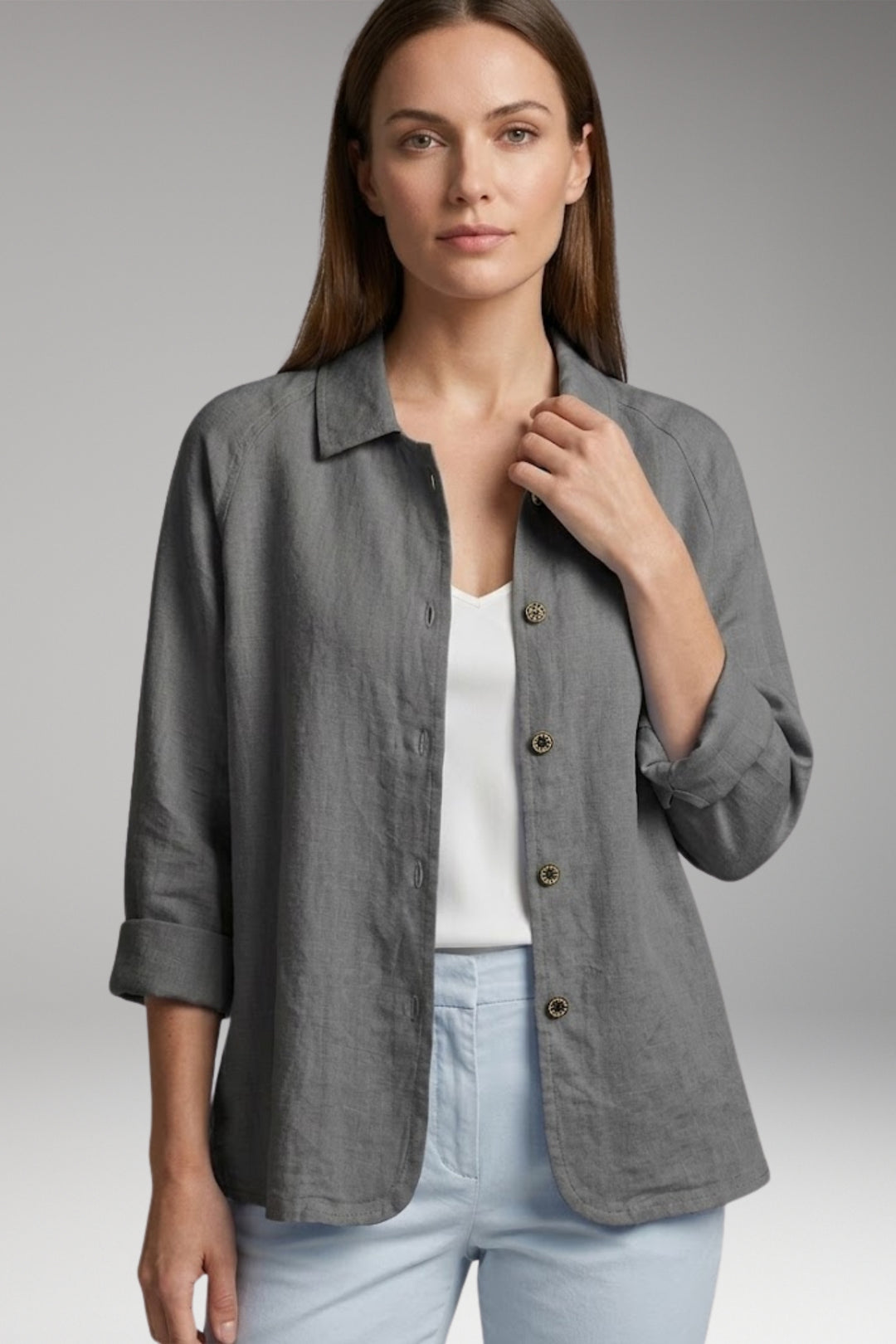 Women's Shirt with Button Closure and Rollable Sleeves
