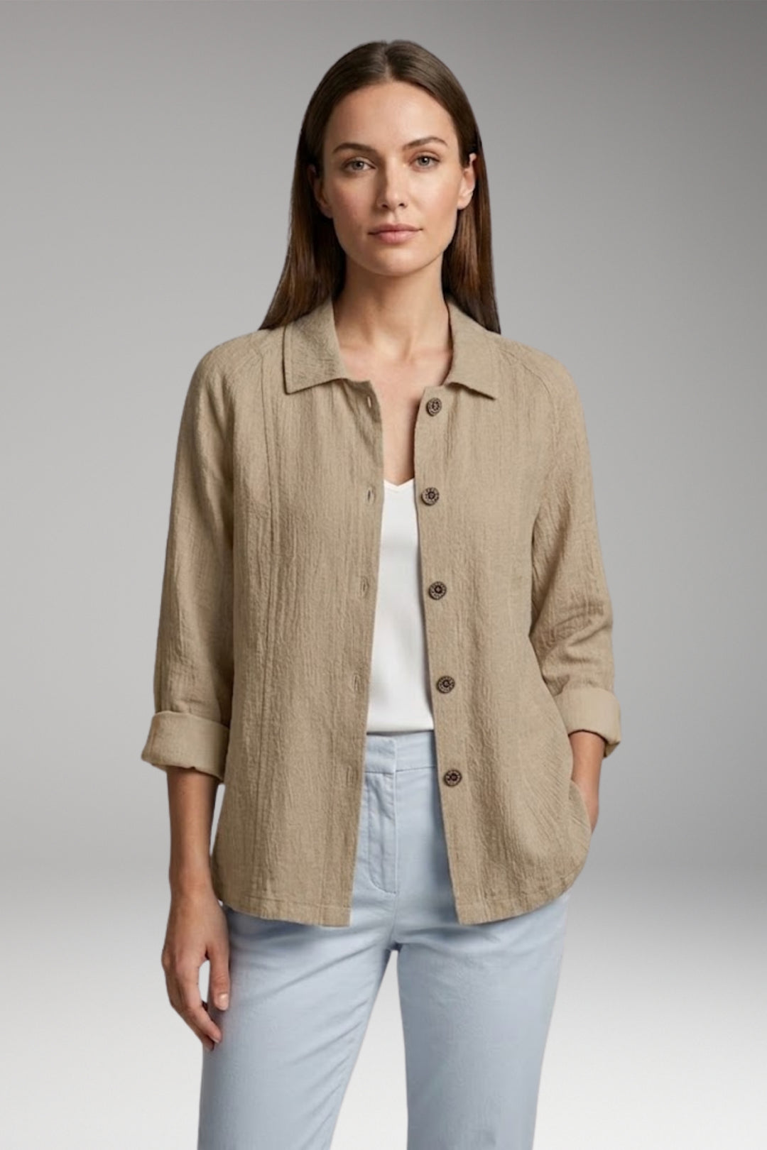 Women's Shirt with Button Closure and Rollable Sleeves
