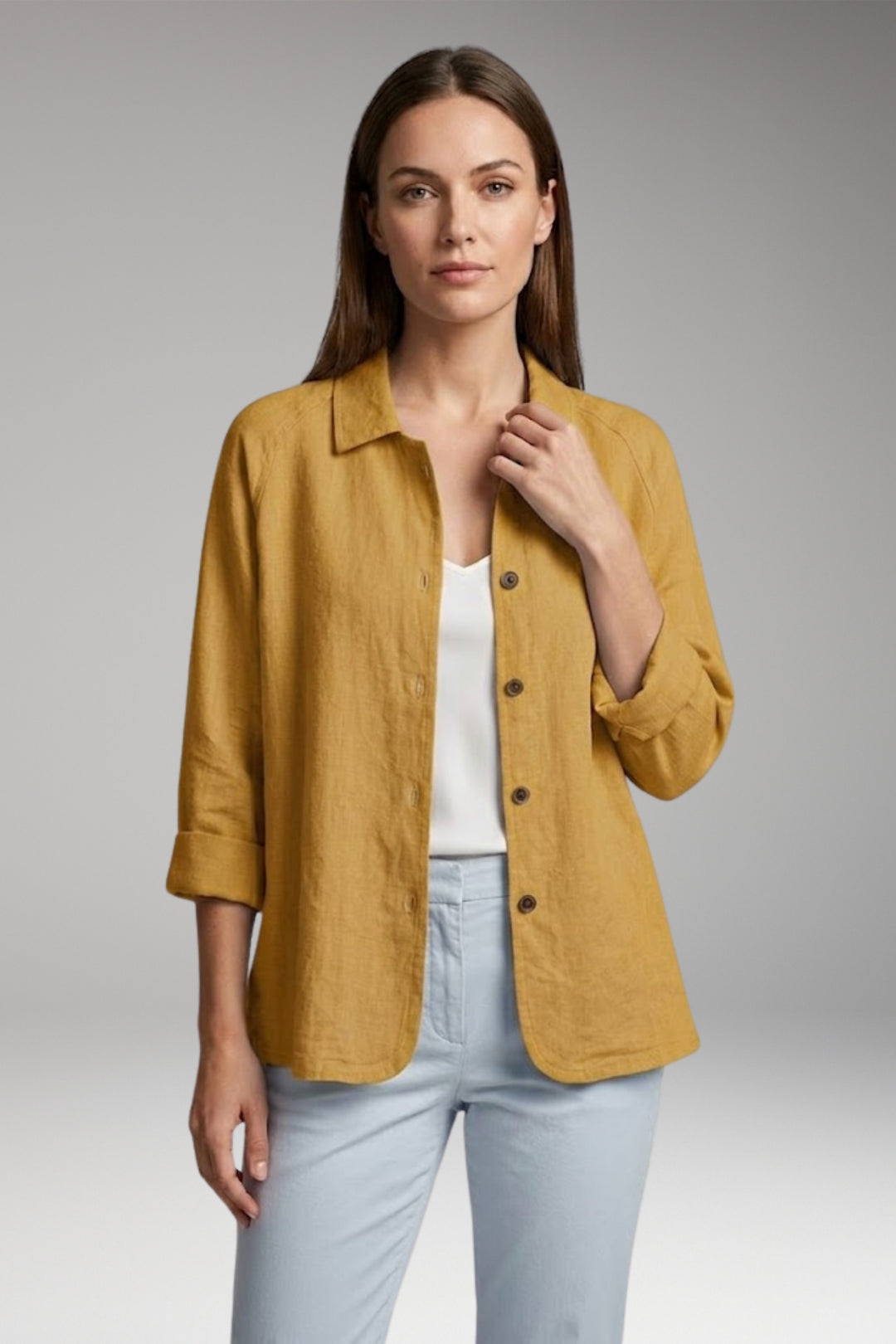 Women's Shirt with Button Closure and Rollable Sleeves