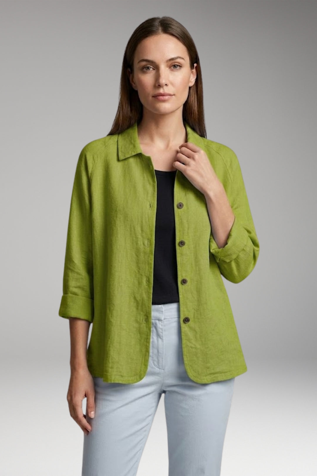 Women's Shirt with Button Closure and Rollable Sleeves