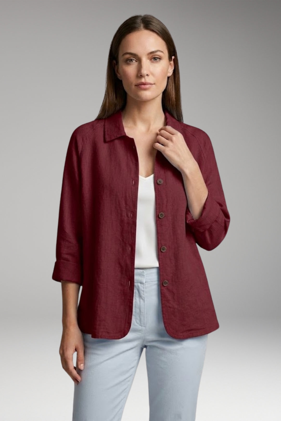 Women's Shirt with Button Closure and Rollable Sleeves