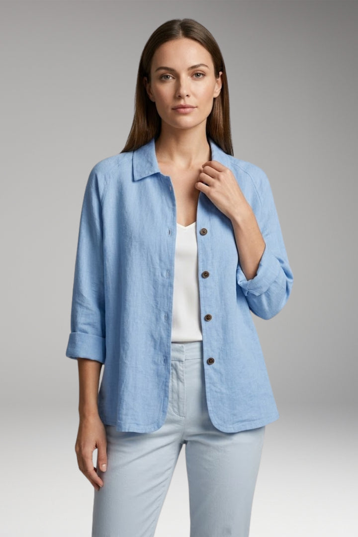 Women's Shirt with Button Closure and Rollable Sleeves