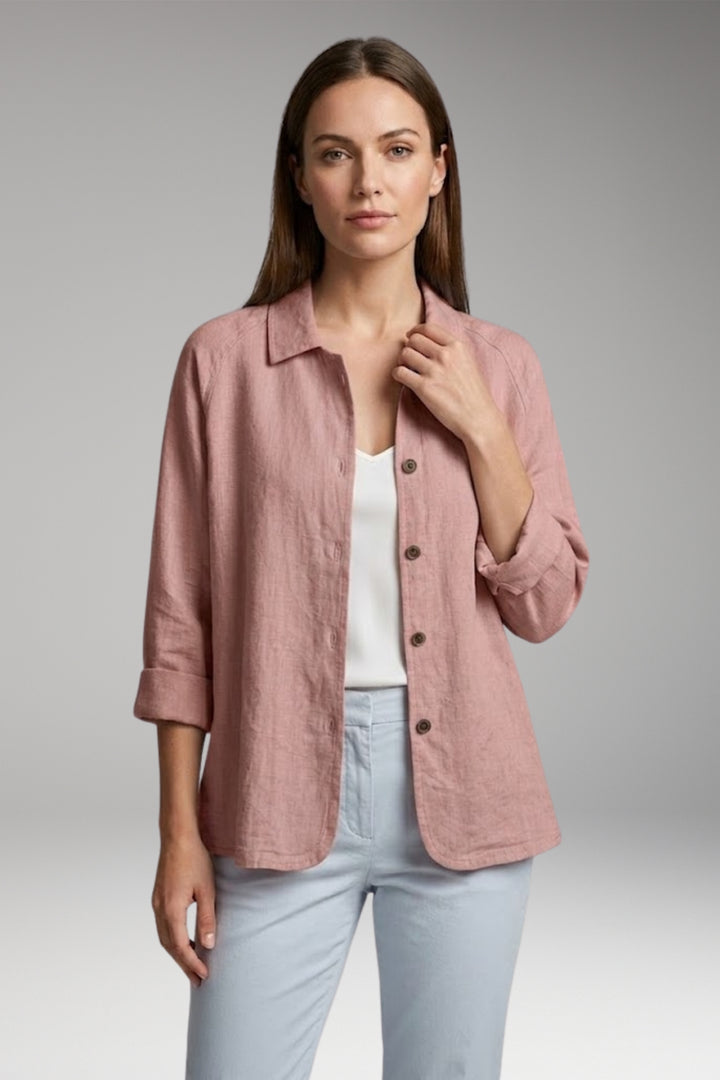 Women's Shirt with Button Closure and Rollable Sleeves
