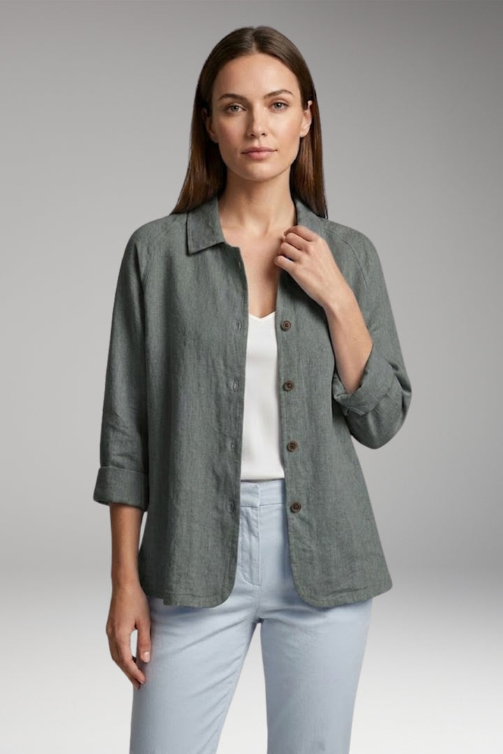Women's Shirt with Button Closure and Rollable Sleeves
