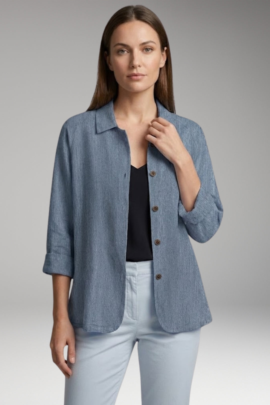 Women's Shirt with Button Closure and Rollable Sleeves