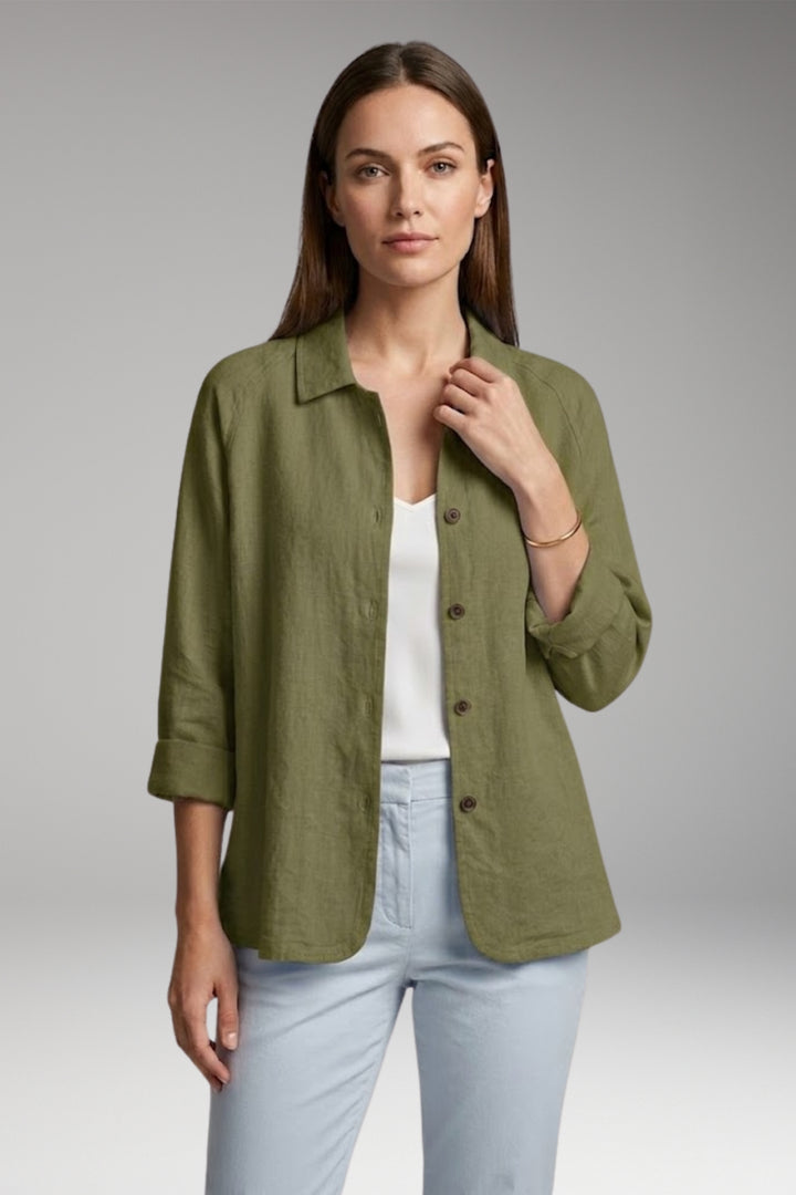 Women's Shirt with Button Closure and Rollable Sleeves