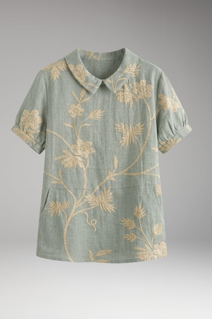 Women's Shirt with Collar Neckline and Short Sleeves