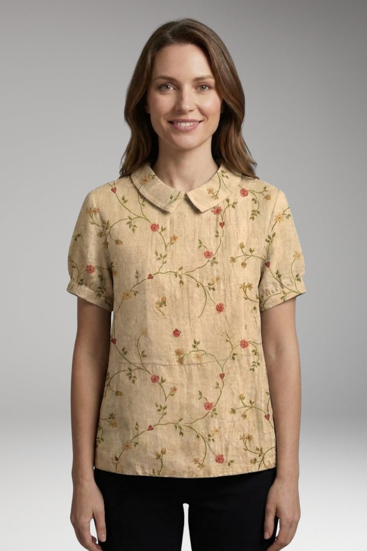 Women's Shirt with Collar Neckline and Short Sleeves
