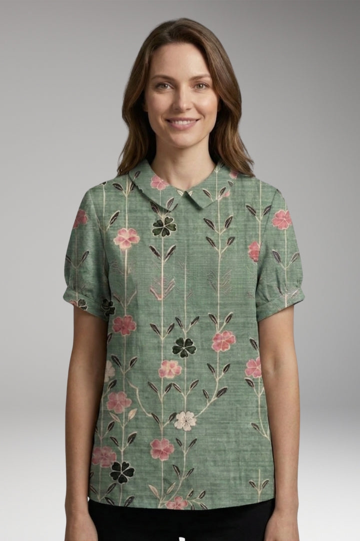 Women's Shirt with Collar Neckline and Short Sleeves
