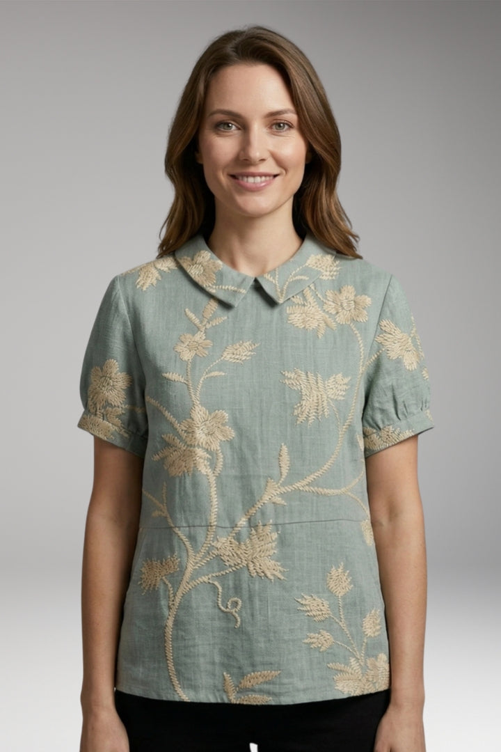 Women's Shirt with Collar Neckline and Short Sleeves