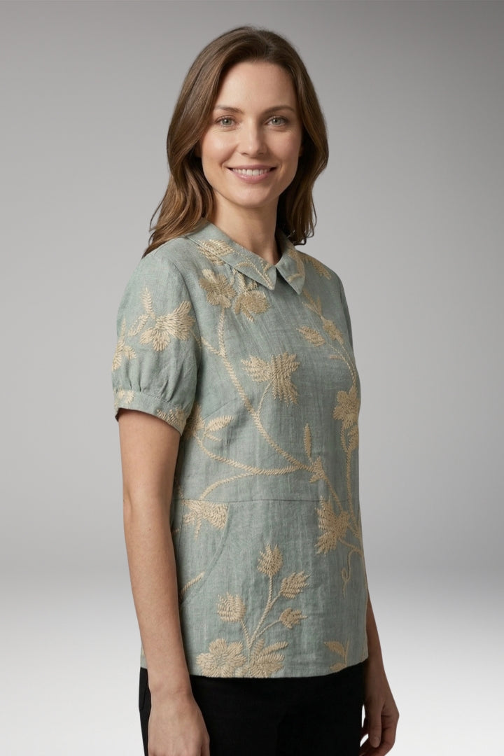 Women's Shirt with Collar Neckline and Short Sleeves