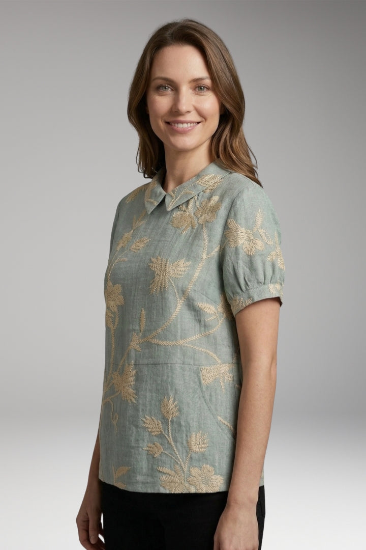 Women's Shirt with Collar Neckline and Short Sleeves