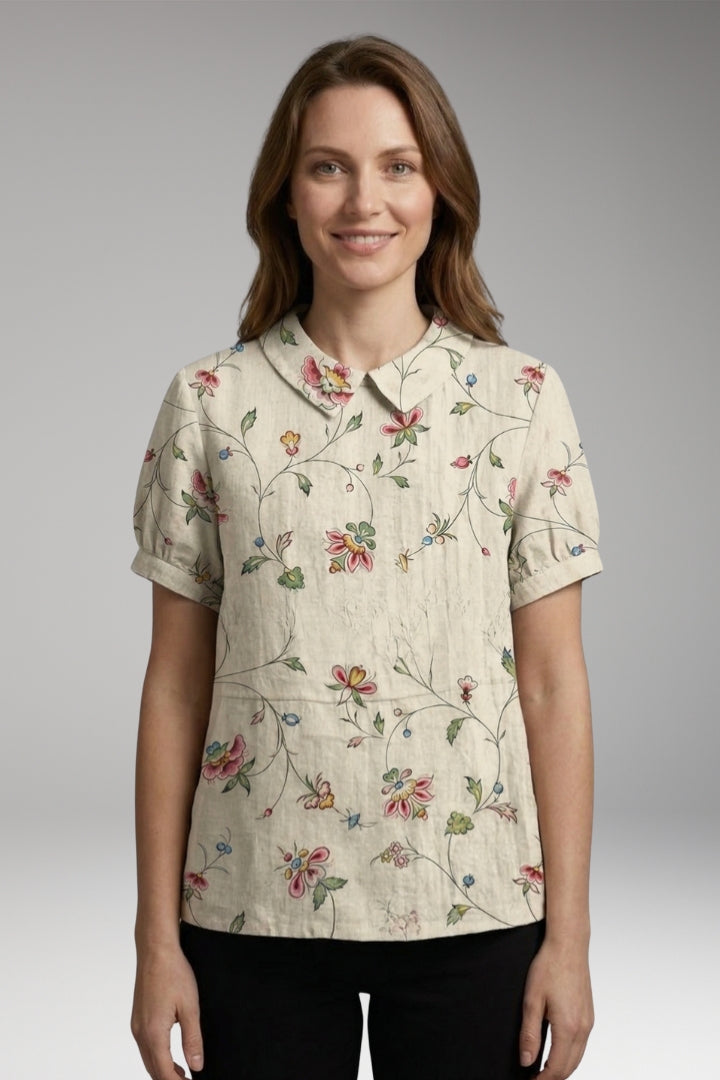 Women's Shirt with Collar Neckline and Short Sleeves
