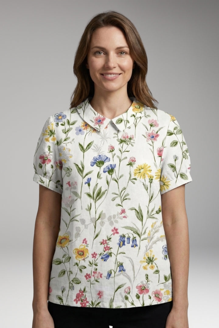 Women's Shirt with Collar Neckline and Short Sleeves