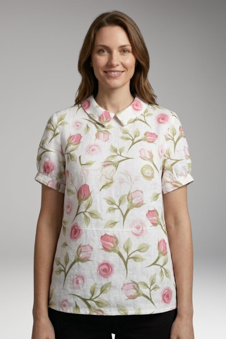 Women's Shirt with Collar Neckline and Short Sleeves