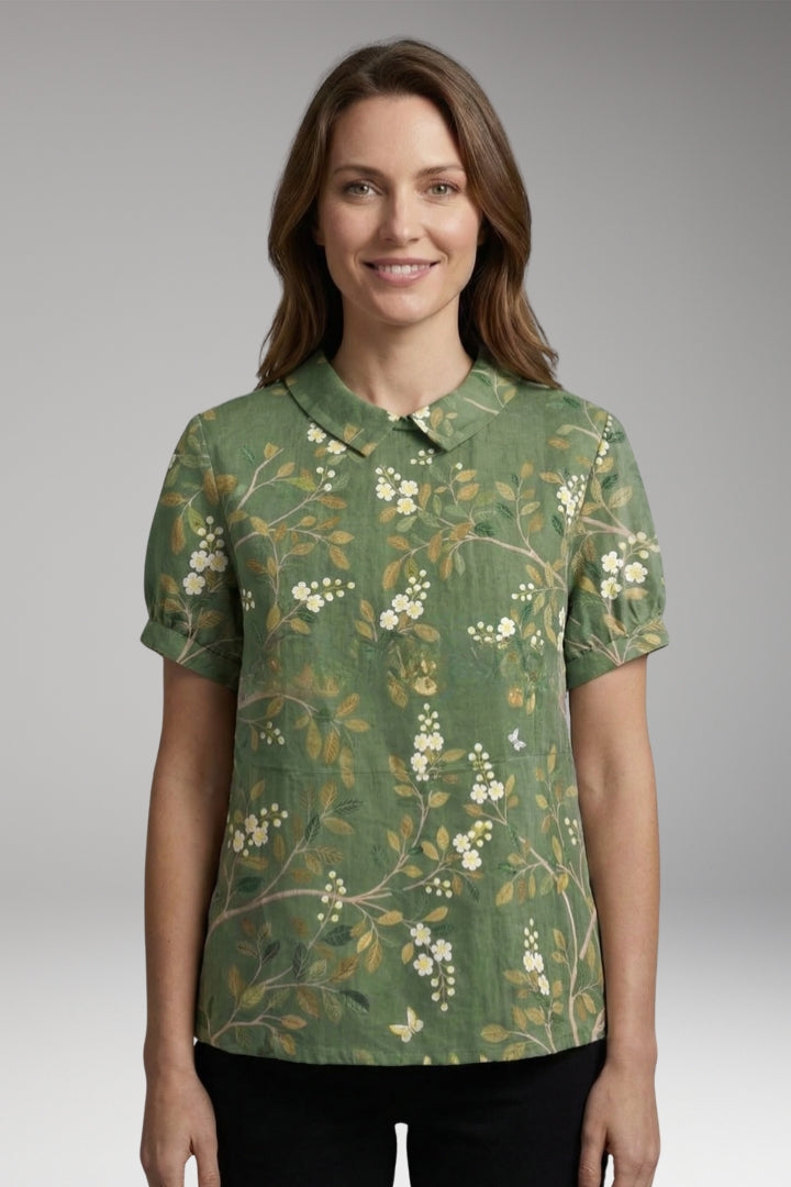 Women's Shirt with Collar Neckline and Short Sleeves