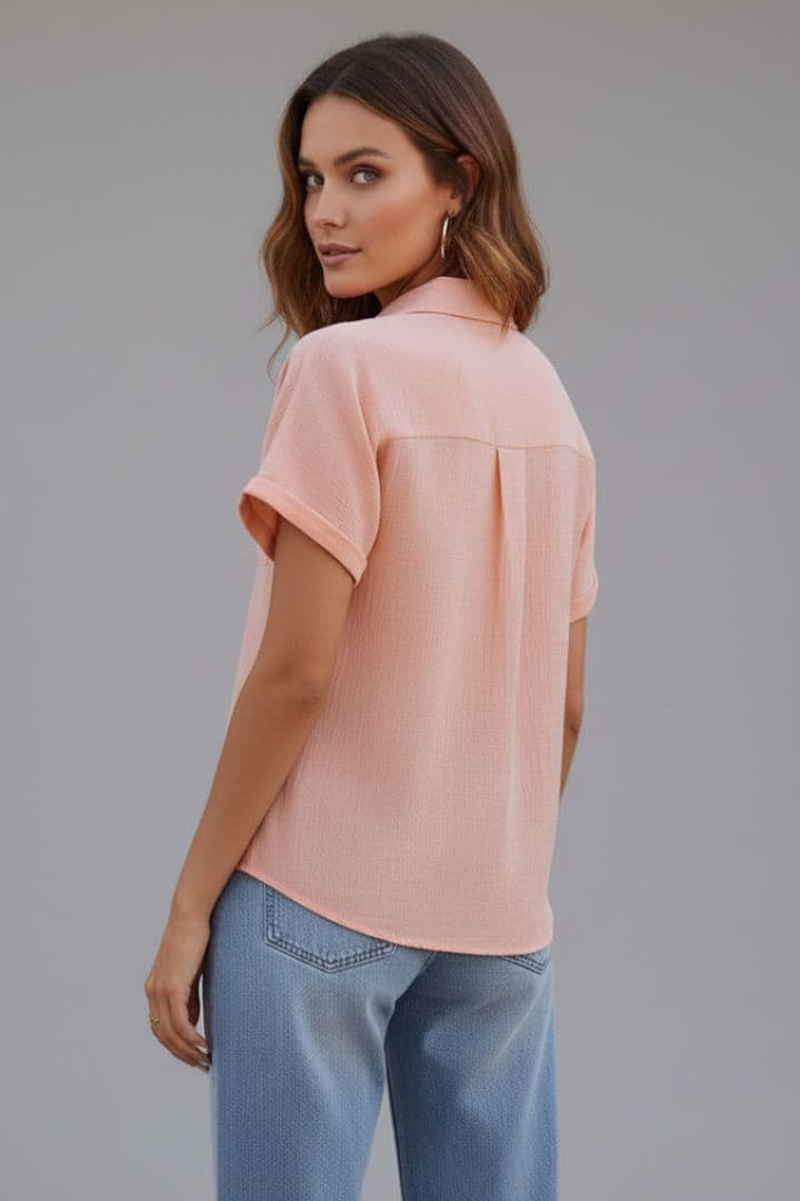 Women's Blouse with Button Closure and Chest Pocket