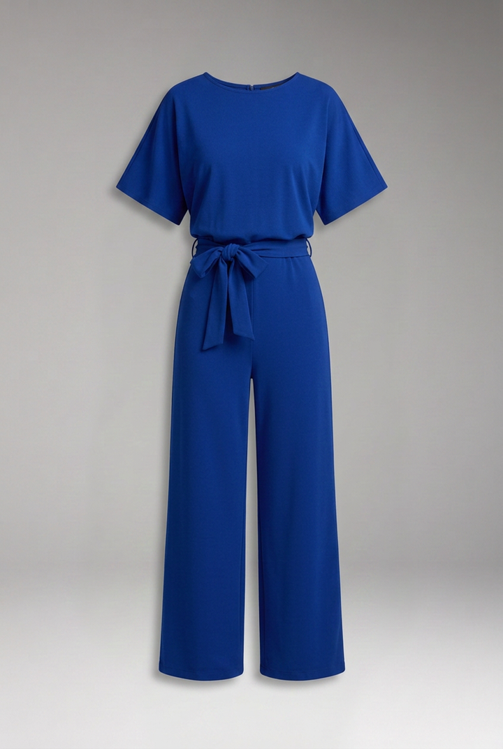 Women's Short Sleeve Tie Waist Wide Leg Jumpsuit