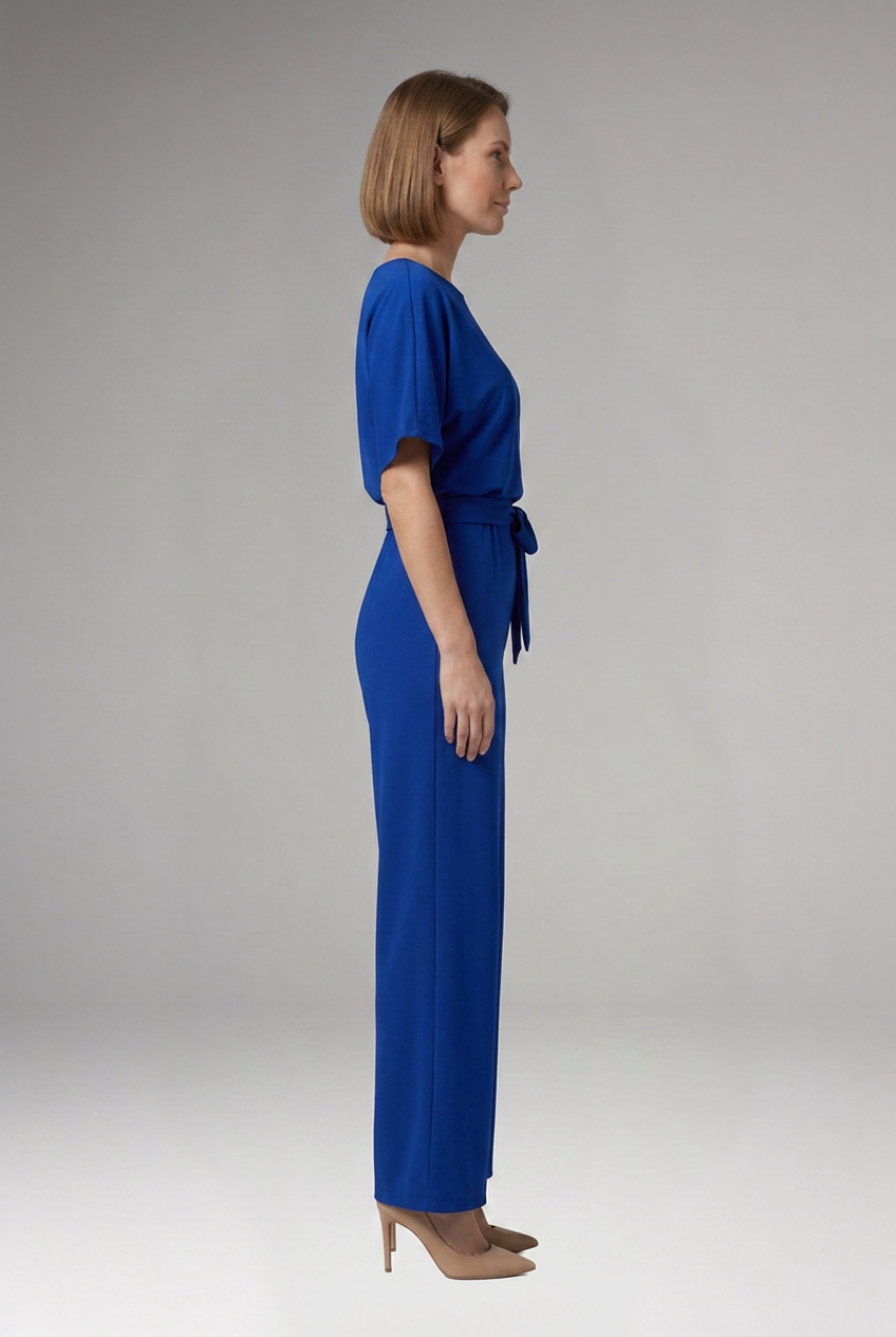 Women's Short Sleeve Tie Waist Wide Leg Jumpsuit