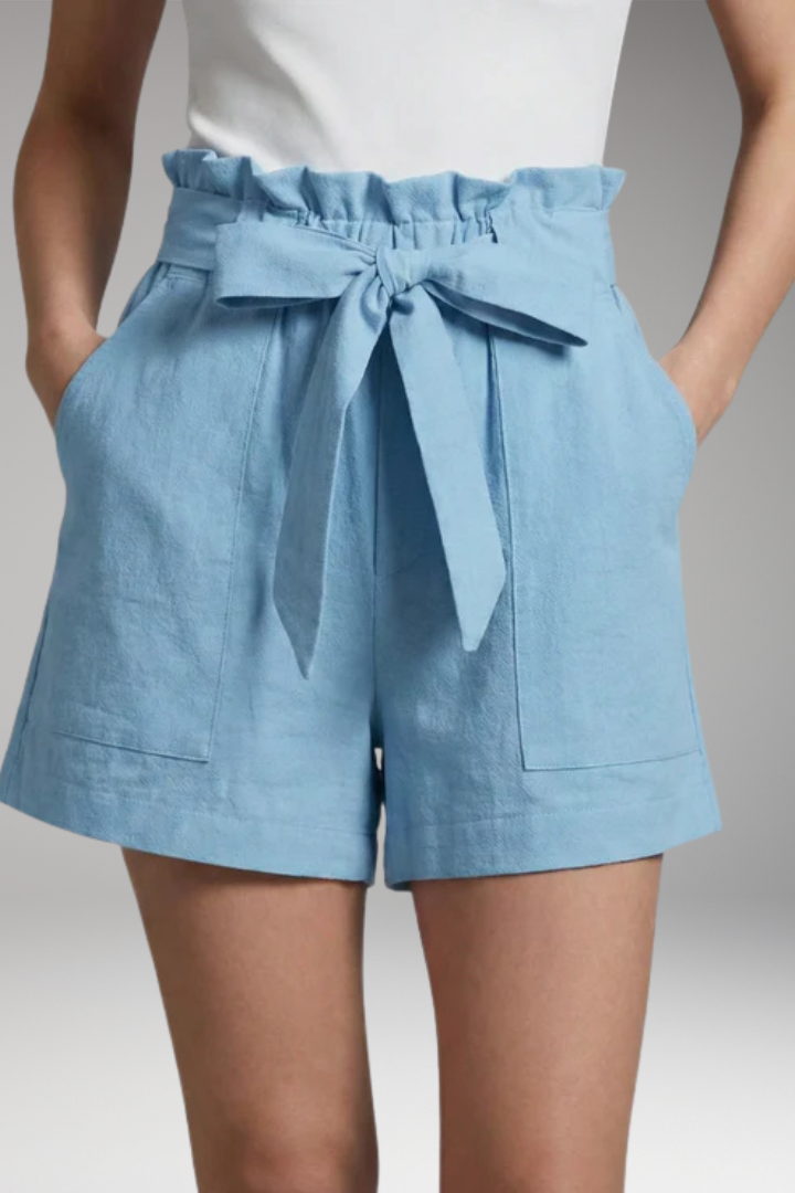 Women's Shorts with Tie Belt Waistband and Pockets