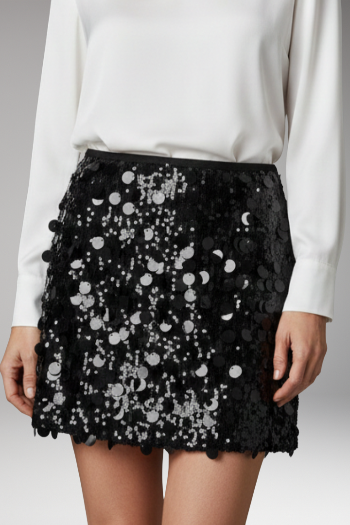Women's Skirt with High Waist and Sequin Detail