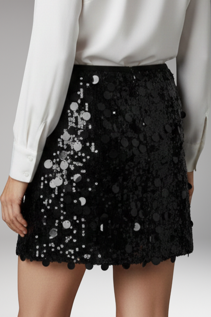 Women's Skirt with High Waist and Sequin Detail