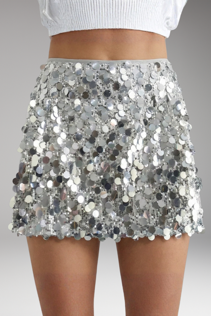 Women's Skirt with High Waist and Sequin Detail