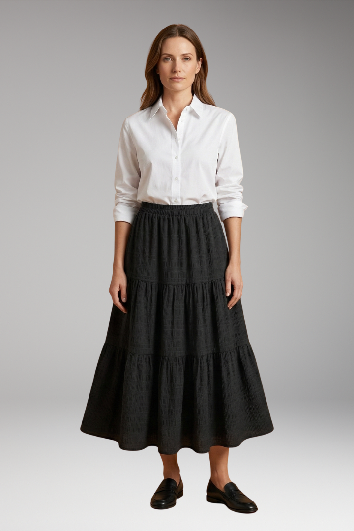 Women's Skirt with Tiered Layers and Elastic Waist