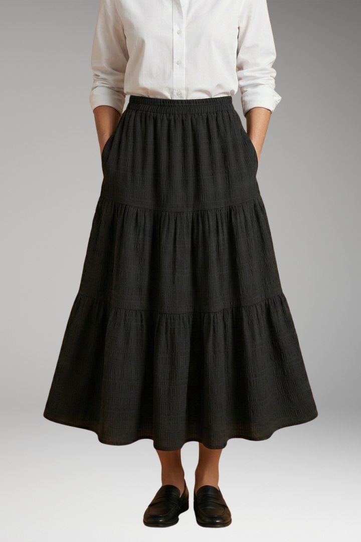 Women's Skirt with Tiered Layers and Elastic Waist