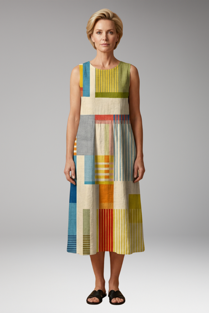 Women's Sleeveless Midi Dress with Lightweight Linen Blend Fabric