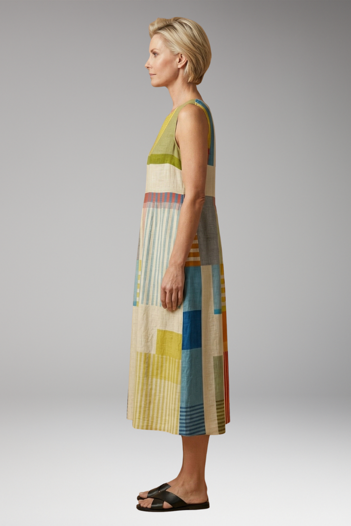 Women's Sleeveless Midi Dress with Lightweight Linen Blend Fabric