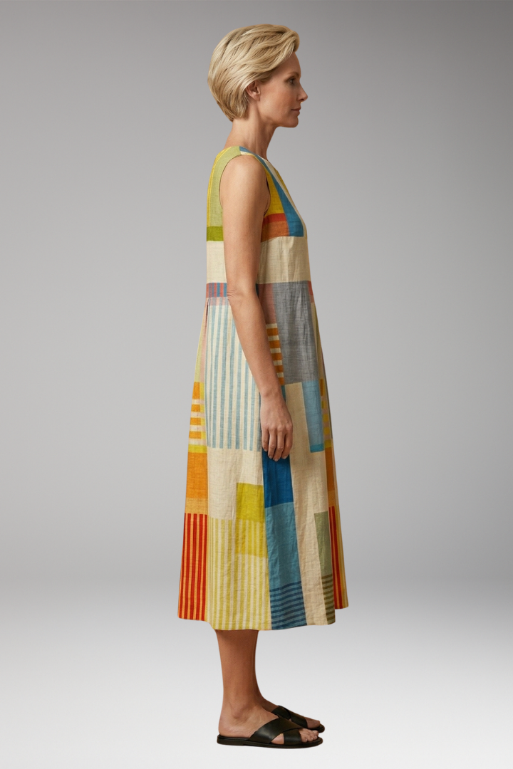 Women's Sleeveless Midi Dress with Lightweight Linen Blend Fabric