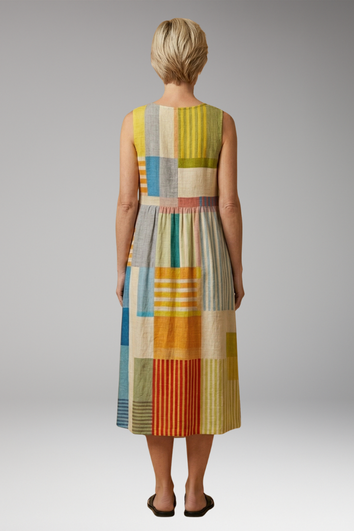 Women's Sleeveless Midi Dress with Lightweight Linen Blend Fabric