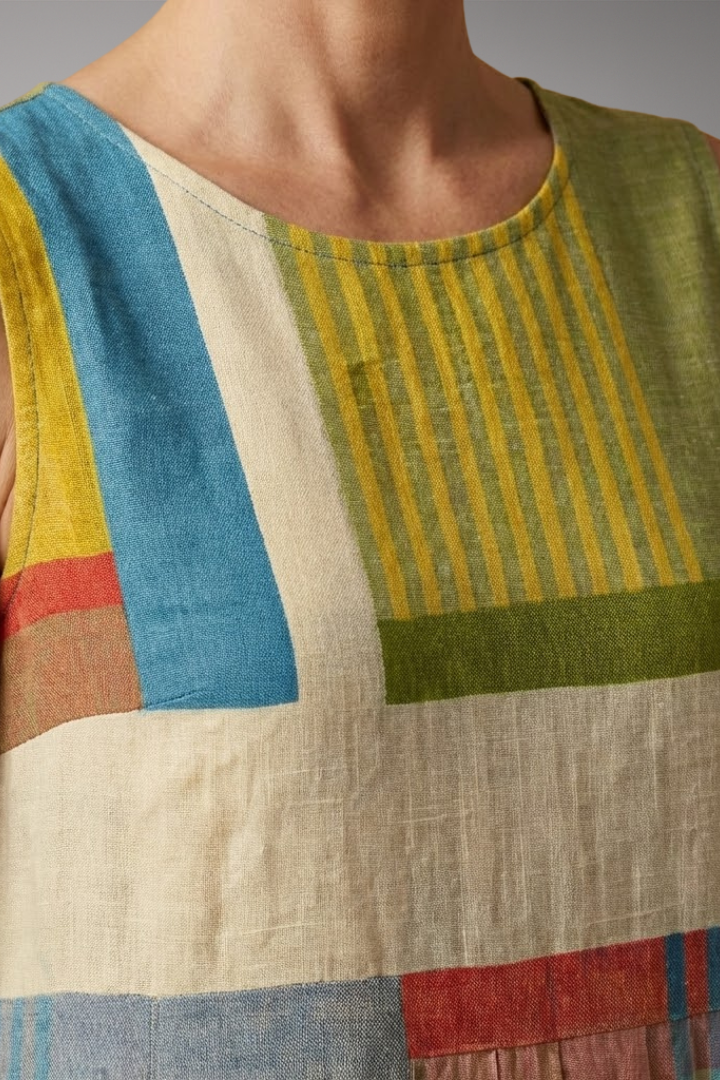 Women's Sleeveless Midi Dress with Lightweight Linen Blend Fabric